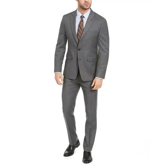 Van Heusen Men's Flex Plain Slim Fit Suits, Medium Grey Sharkskin, 44R - Picture 1 of 2